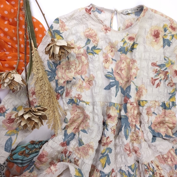 New Zara Floral Dress in Pastel Grey and Pink Sz S - Picture 7 of 14